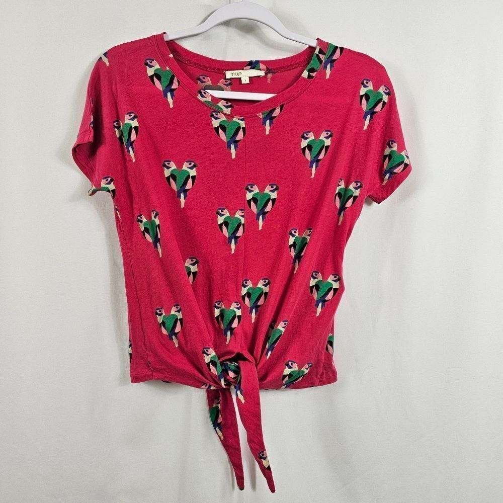 Maje Front Tie Parrot Tee in Pink - Size 1